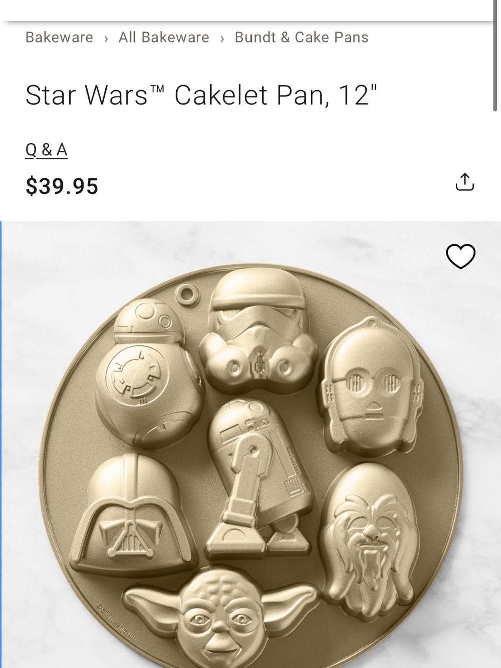 Star Wars Gold Character Cakelet Pan - Metallic Character Molds